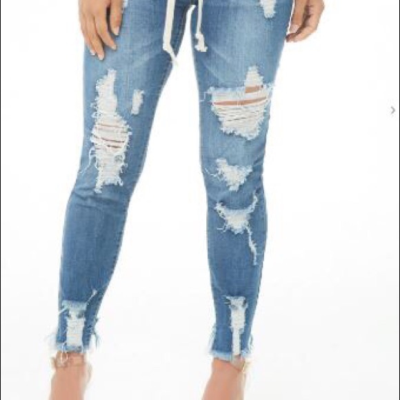 Distressed Drawstring Jeans - Picture 4 of 6